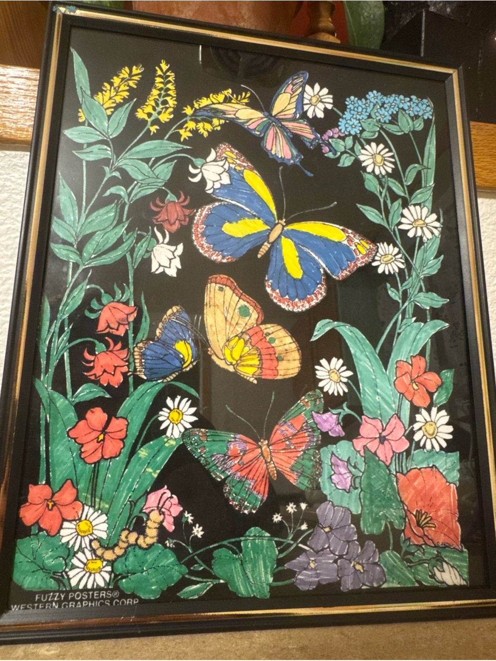 Vintage 1970s Western Graphics Corp. "Fuzzy Posters" – Butterflies & Flowers